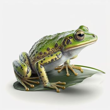 Frog sitting on a lily pad leaf isolated. 3d render frog on white background. Download image
