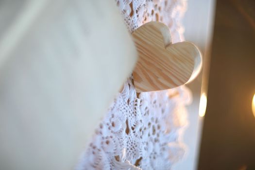 Valentines Day - Wooden Heart With Defocused Blurred Lights.