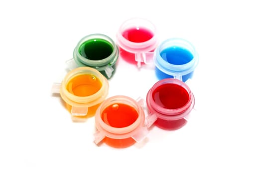 Set of watercolor paints in plastic container