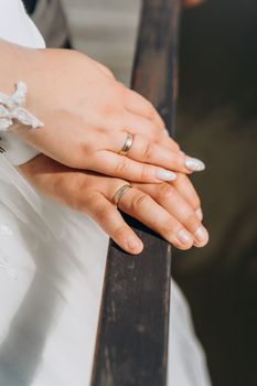 An unrecognizable bride and groom exchanging of the Wedding Rings in church during the christian wedding ceremony . High quality photo