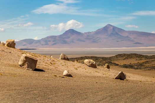 Atacama Desert dramatic volcanic landscape at Sunset, Northern Chile, South America