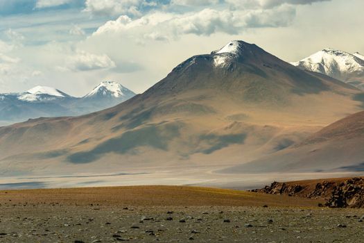 Atacama Desert dramatic volcanic landscape at Sunset, Northern Chile, South America