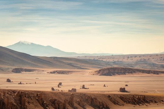 Atacama Desert dramatic volcanic landscape at Sunset, Northern Chile, South America