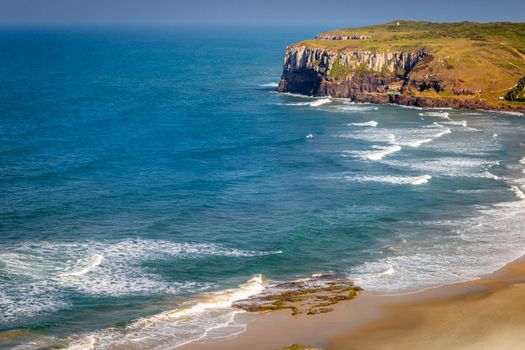 Guarita Beach in Torres city at summer sunny day, Rio Grande do Sul state, Southern Brazil