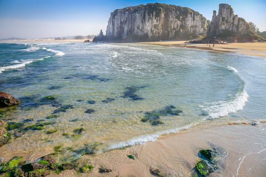 Guarita Beach in Torres city at summer sunny day, Rio Grande do Sul state, Southern Brazil