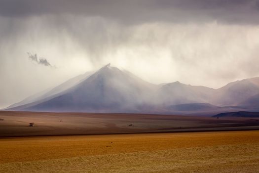 Atacama Desert dramatic volcanic landscape at Sunset, Northern Chile, South America