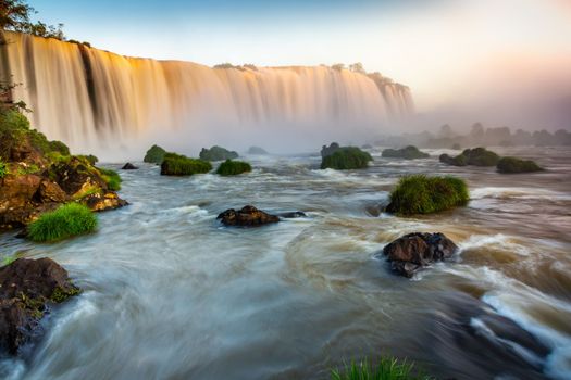 Dramatic Iguacu falls on Argentina Side from southern Brazil side, South America