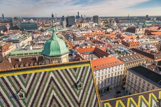 Panoramic view of Vienna old town cityscape with Cathedral from above, Austria