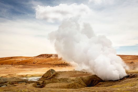 Morning Sun Geysers at the Altiplano of Potosi Region, Bolivia, South America