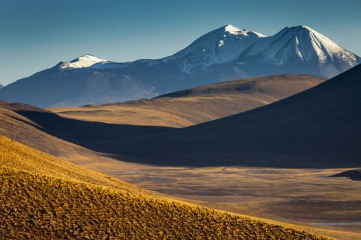 Atacama Desert dramatic volcanic landscape at Sunset, Northern Chile, South America