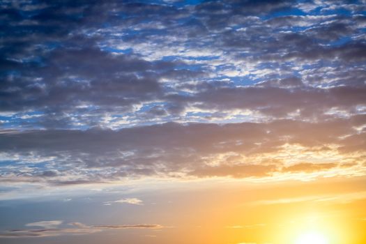 Rising sun and dramatic sky panorama sky with clouds on sunrise and sunset time, Florida, United States