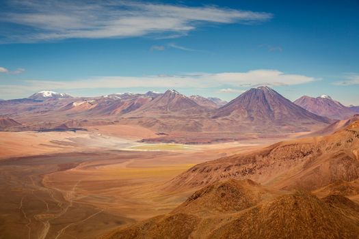 Atacama Desert dramatic volcanic landscape at Sunset, Northern Chile, South America