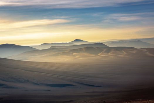 Lascar Volcano in Atacama Desert dramatic volcanic landscape at Sunset, Northern Chile, South America