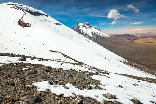 Lascar Volcano in Atacama Desert dramatic volcanic landscape at Sunset, Northern Chile, South America