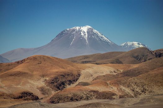 Lascar Volcano and Peaceful dramatic volcanic landscape at Sunset, Atacama Desert, Chile