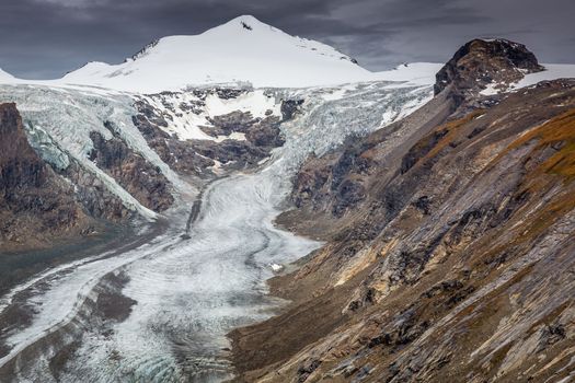 Pasterze Glacier in Hohe Tauern mountain Range and Johannisberg summit, Grossglockner road , Austria