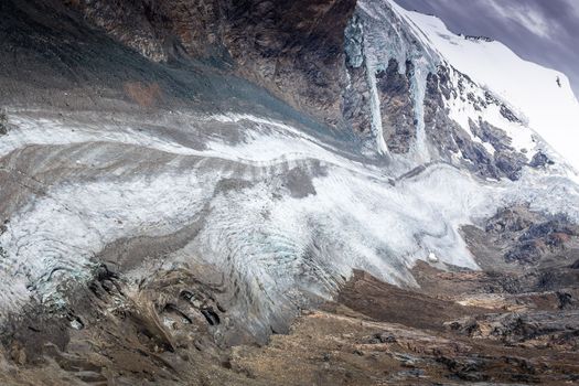 Pasterze Glacier in Hohe Tauern mountain Range and Johannisberg summit, Grossglockner road , Austria