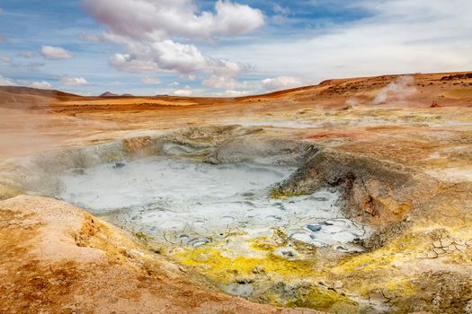 Morning Sun Geysers at the Altiplano of Potosi Region, Bolivia, South America