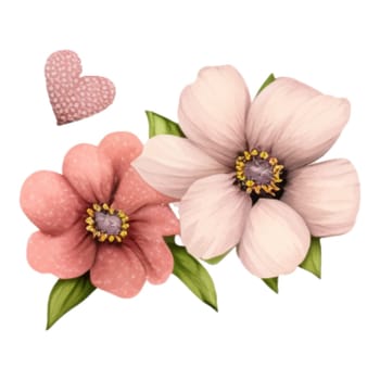 Spring Love Flowers Watercolor Illustration. Lovely Pink Pastel Flowers Spring decoration watercolor design elements.
