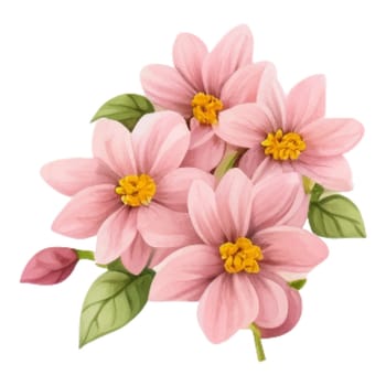 Spring Love Flowers Watercolor Illustration. Lovely Pink Pastel Flowers Spring decoration watercolor design elements.