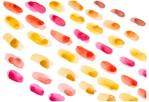Watercolor rows drawn with a brush consisting of watercolor strokes in shades of trendy warm tones on a white background, minimalism.