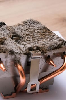 Dust on the fan in the computer close up