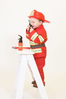 Little toddler child, playing with fire truck car toy and little chicks at home, kid and pet friends playing.