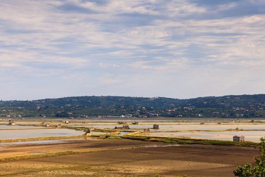 View of Secovlje Saltpans Natural Park in Slovenia