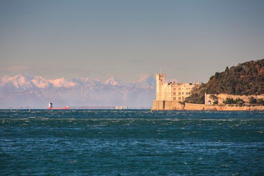 View of Miramare castle at sunset, Trieste