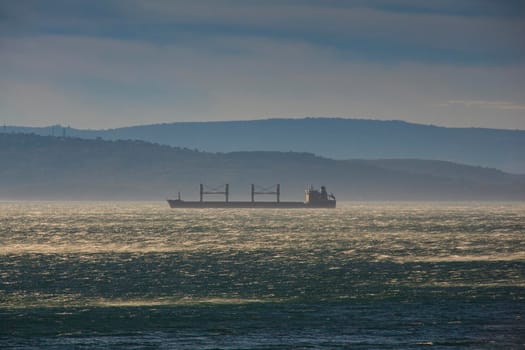 View of international container cargo ship in the Trieste sea