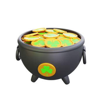 3d rendering of st patrick day pot gold leprechaun irish icon