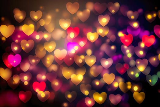 Abstract texture of bokeh heart shaped lights. Love Valentine day concept. Sparkling lights background. Abstract Valentine Background with Glowing Hearts. Love concept.
