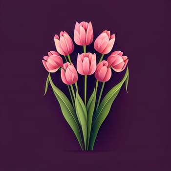 Simple icons of spring flowers. Bouquet of pink tulips for Valentine's day isolated background. Floral set. Nature springtime flower. Flat icon design