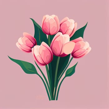 Simple icons of spring flowers. Bouquet of pink tulips for Valentine's day isolated background. Floral set. Nature springtime flower. Flat icon design