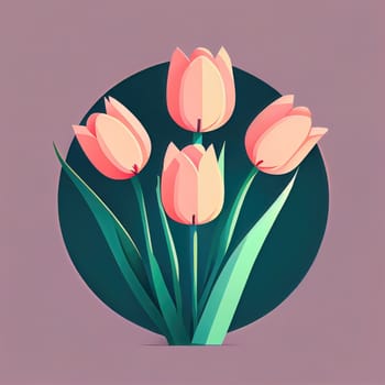 Simple icons of spring flowers. Bouquet of pink tulips for Valentine's day isolated background. Floral set. Nature springtime flower. Flat icon design