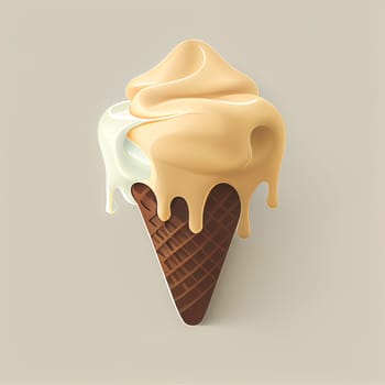 Melting ice cream balls in the waffle cone isolated on background. 3D Illustration flat icon. Comic character in cartoon style illustration for t shirt design.