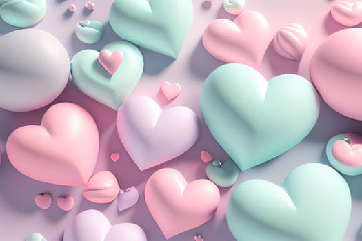 Holiday Greeting Card for Valentine Day with pastel background. Love valentine concept 3d render. Romantic template for wedding. 