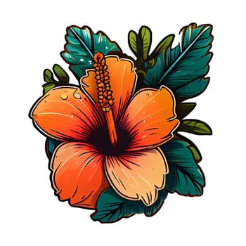 Cute orange flower hand drawn element, for decorating  Valentines Day or Mothers Day card. Sticker design.