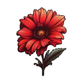 Cute red flower hand drawn element, for decorating  Valentines Day or Mothers Day card. Sticker design.