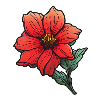 Cute red flower hand drawn element, for decorating  Valentines Day or Mothers Day card. Sticker design.