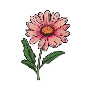 Cute pink flower hand drawn element, for decorating  Valentines Day or Mothers Day card. Sticker design.