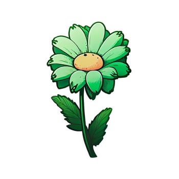 Cute green flower hand drawn element, for decorating  Valentines Day or Mothers Day card. Sticker design.