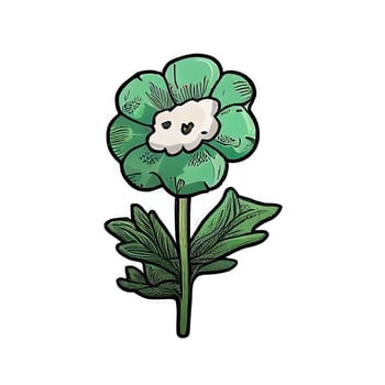 Cute green flower hand drawn element, for decorating  Valentines Day or Mothers Day card. Sticker design.