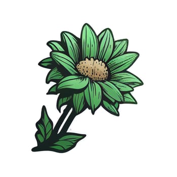 Cute green flower hand drawn element, for decorating  Valentines Day or Mothers Day card. Sticker design.