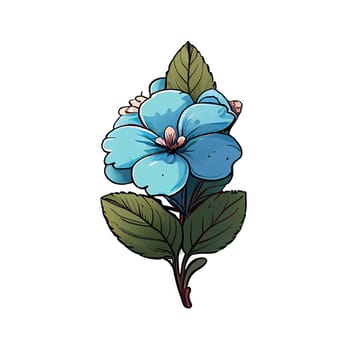 Cute blue flower hand drawn element, for decorating  Valentines Day or Mothers Day card. Sticker design.