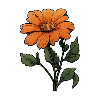 Cute orange flower hand drawn element, for decorating  Valentines Day or Mothers Day card. Sticker design.