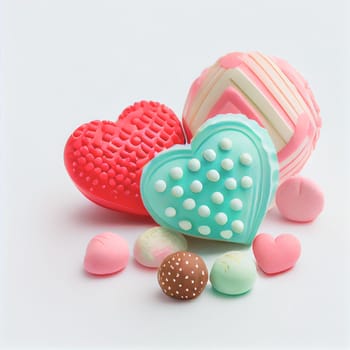 Close up shot of sweets for Valentine's Day background with copy space. Gift ideas. Design for Valentine's Day festive banner.