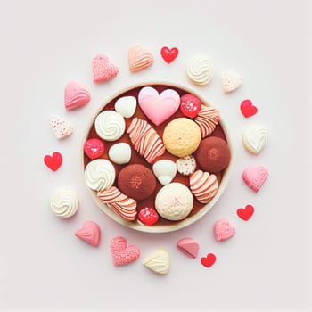 Close up shot of sweets for Valentine's Day background with copy space. Gift ideas. Design for Valentine's Day festive banner.