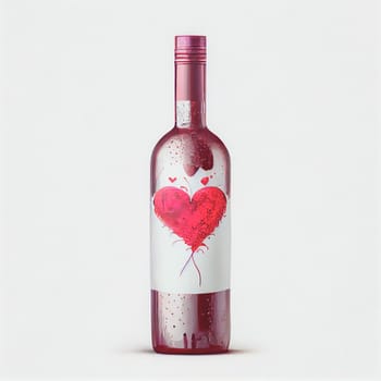 Close up shot of a bottle of wine for Valentine's Day background with copy space. Gift ideas. Design for Valentine's Day festive banner.