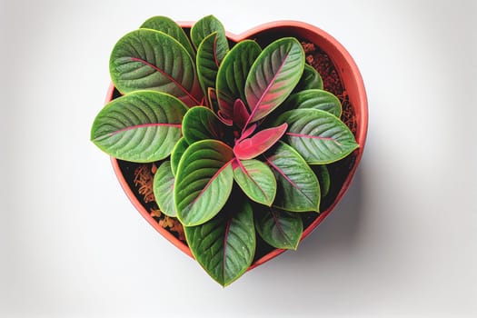 Top view shot of a potted plant for Valentine's Day background with copy space. Gift ideas. Design for Valentine's Day festive banner.